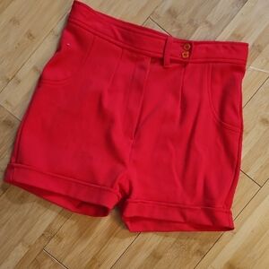 VINTAGE Vibrant Red High Waist Shorts with Cuffed Hems